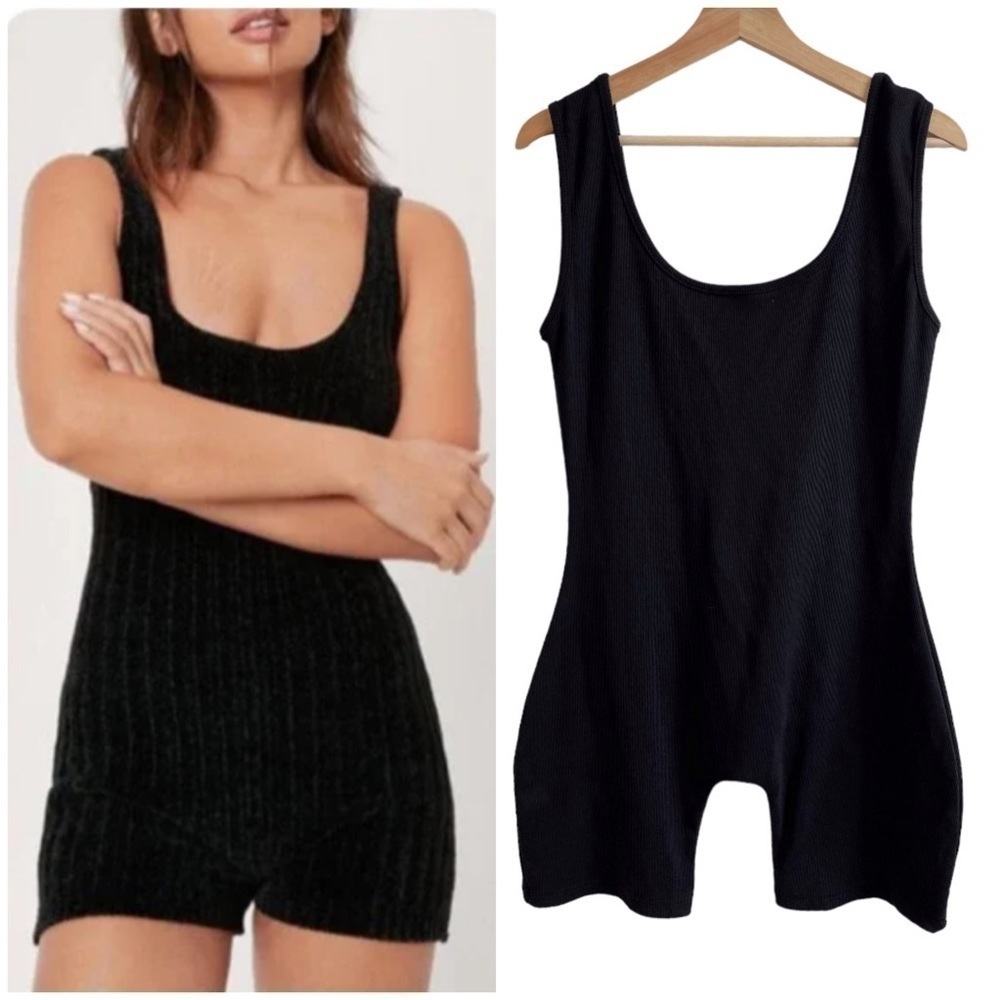 NASTY GAL COLLECTION Black Ribbed Playsuit Romper size 10